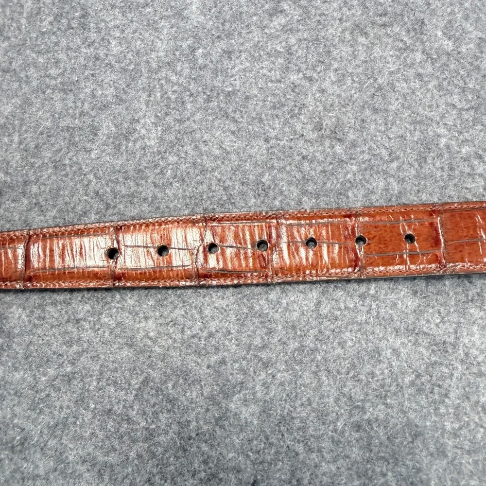 Trafalgar Mens Burundi Calf Leather Belt Brown Crocodile Embossed Gold Buckle 34